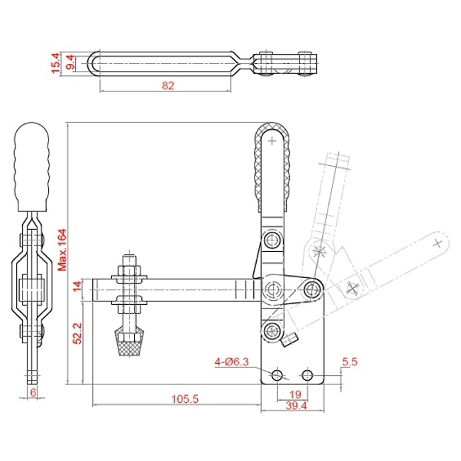 Vendita online Bloccaggio verticale base dritta braccio regolabile lungo 180 Kg.